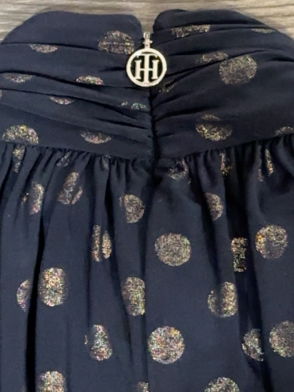 Tommy Hilfiger Navy Gold Metallic Polka Dot Halter Maxi Dress Size 10 - Picture 6 of 12